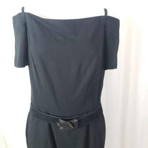 Vintage Scaasi black dress off the shoulder with skinny strap side boning 12 - Picture 6 of 12